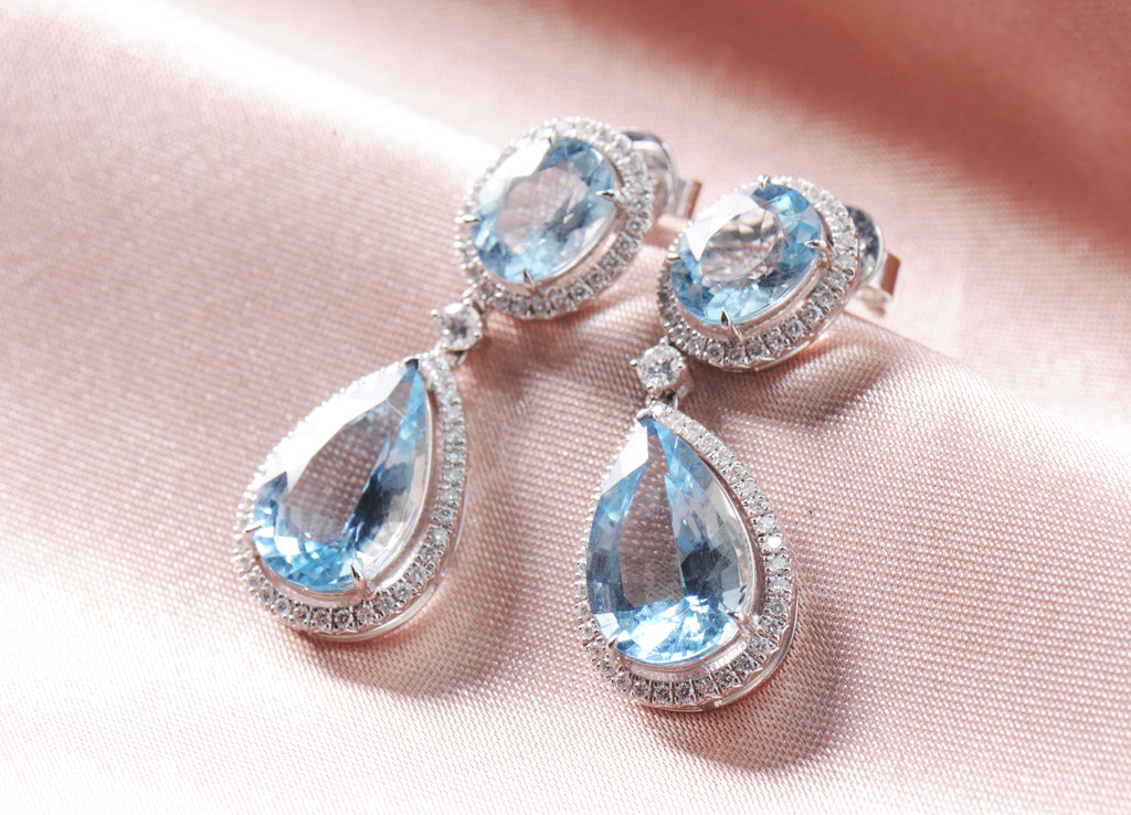 Oval and Pear Aquamarine with Diamond earrings