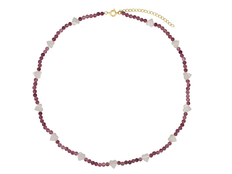 Heart shaped shell and Red tourmaline necklace