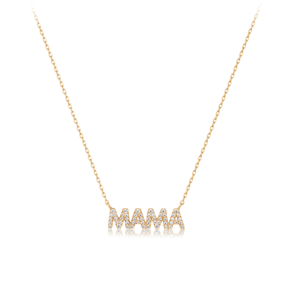 14k Gold sparkling MAMA Pave pendant necklace