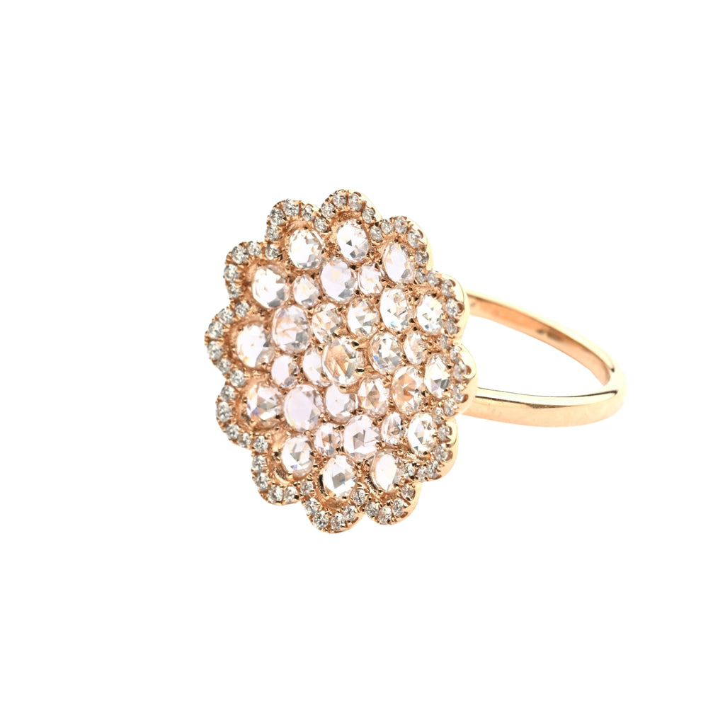 Sun Flower rose-cut diamonds ring
