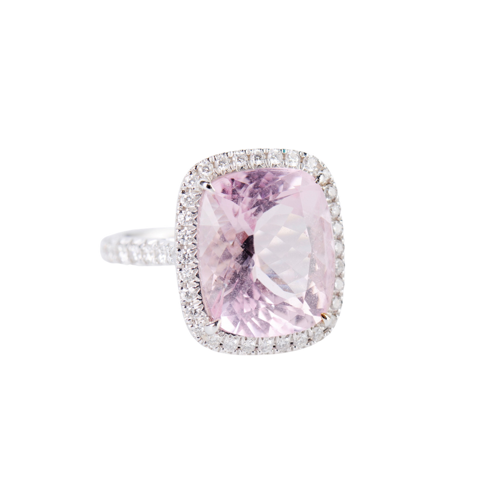 Cushion Cut Pink Morganite Ring with diamonds