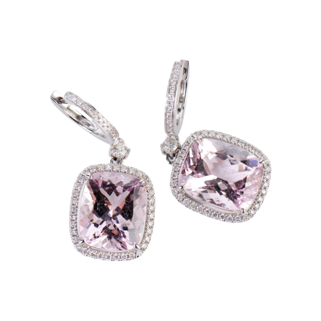 Cushion Cut Pink Morganite Earrings With Diamond