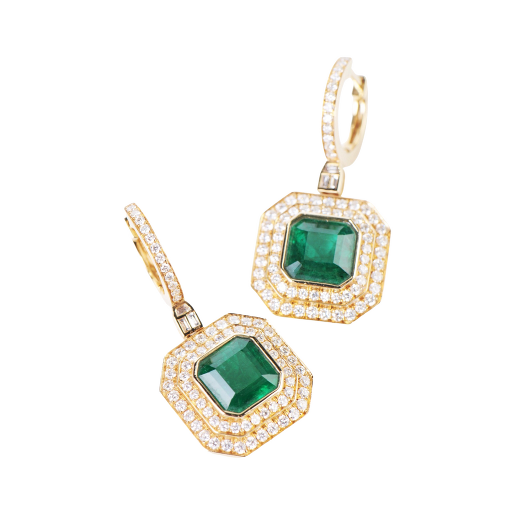 Vivid Green Emerald and Diamond Earrings