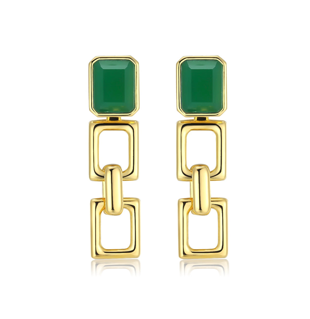 Green agate Chain Link Earrings