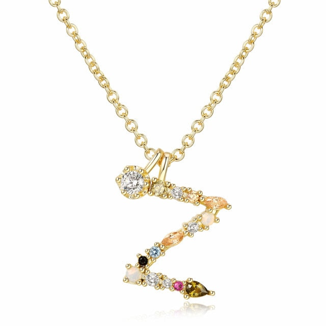 Colourful Rhinestones 26 Letter Necklace